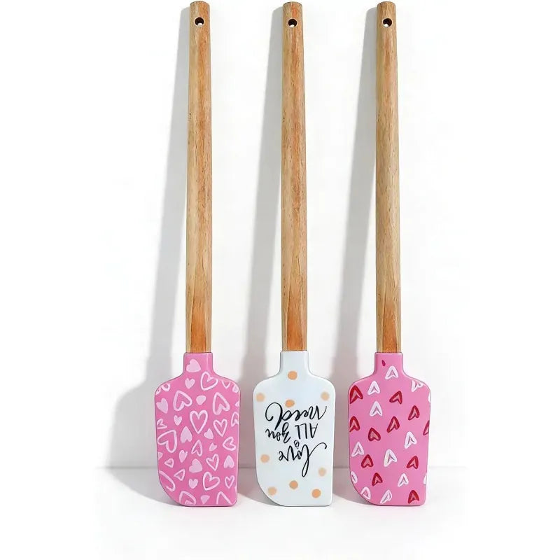 Spatule en Silicone Motifs Cœurs avec Manche en Bois spatule en silicone