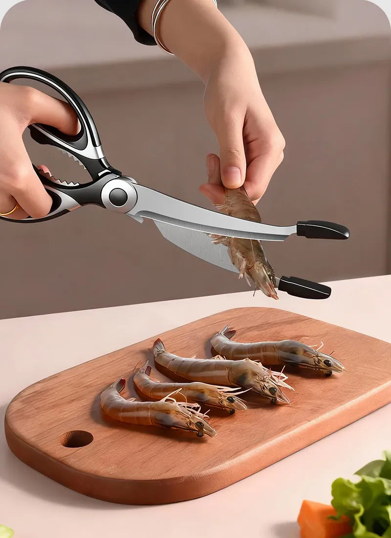 Ciseaux BBQ Multi-Fonctions Inox 304 avec Pince et Brosse Accessoire ciseaux