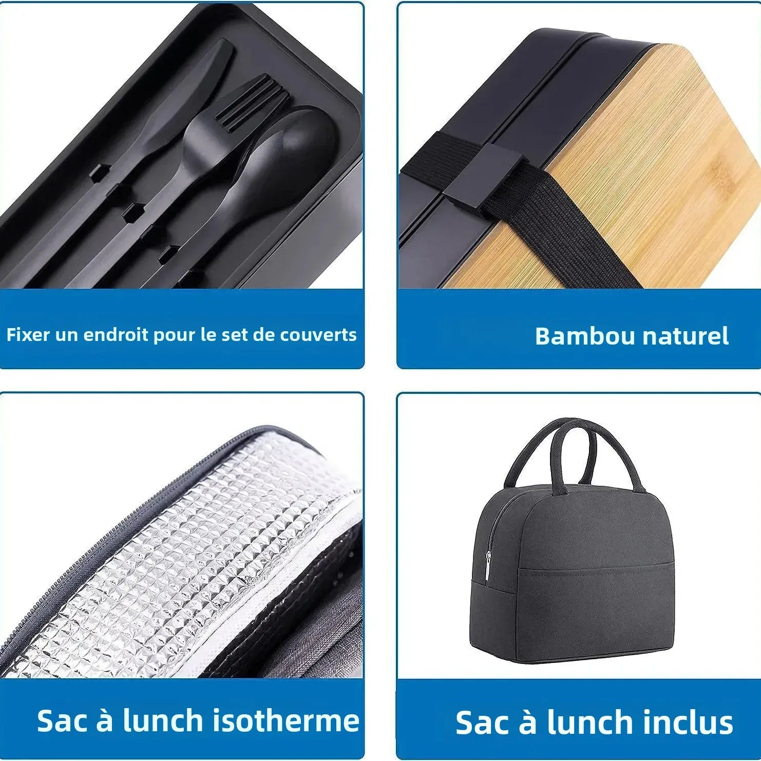 Bento 2 Étages en Bambou et Plastique | Boîte de Rangement Alimentaire Bento