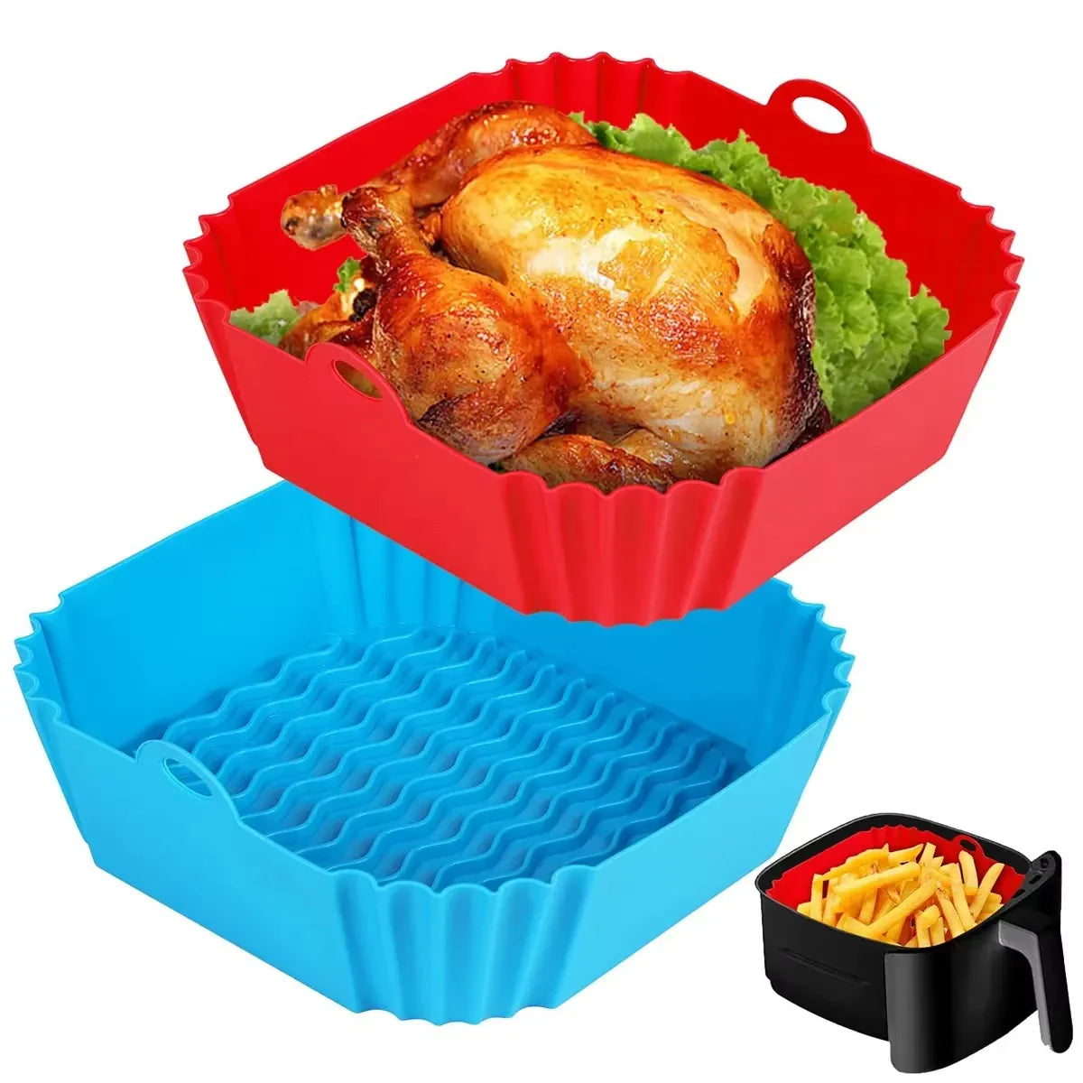 Moule Silicone Réutilisable Air Fryer Carré - Lot de 3 Pièces Air Fryer