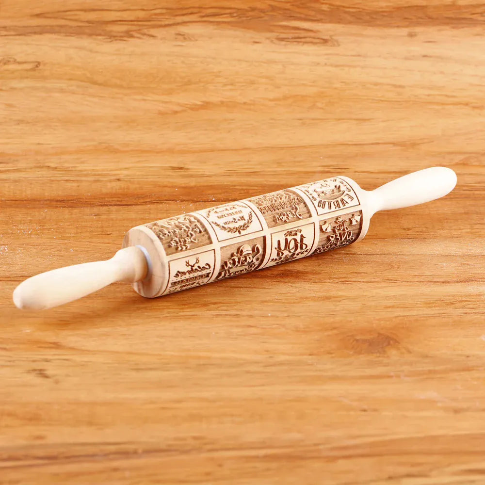Rouleau à pâtisserie en bois avec motifs gravés de Noël - Outil de décoration pour biscuits rouleaupatisserie
