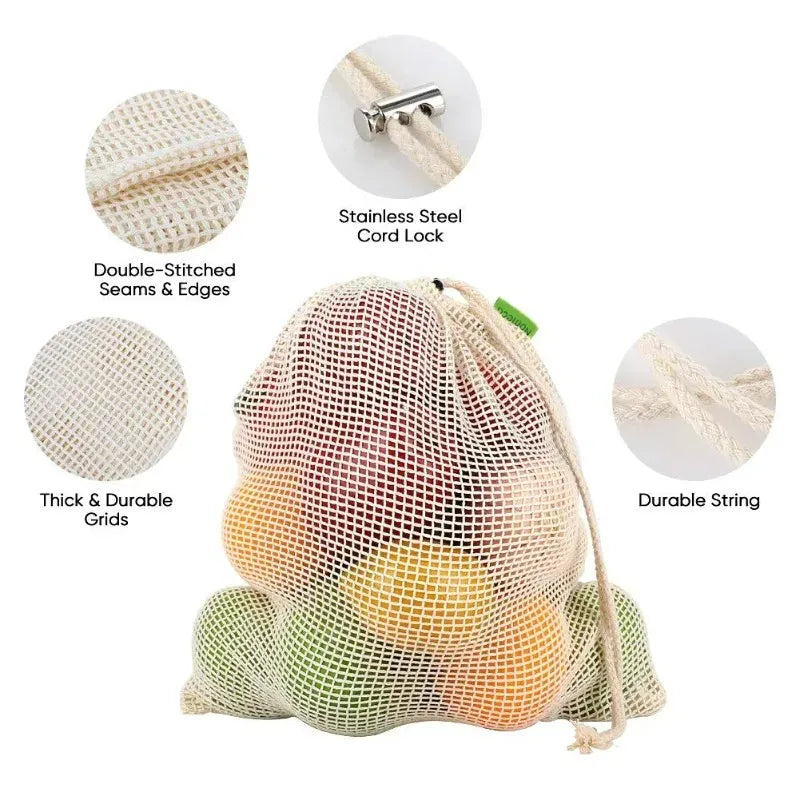 Sacs Filet en Coton Bio - Réutilisables et Écologiques - Lot de 5