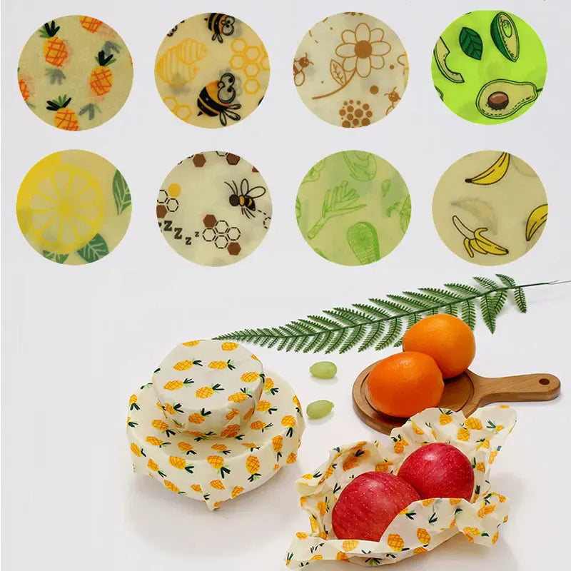 Film Alimentaire Cire d'Abeille Lot de 3 Motifs Écologiques far