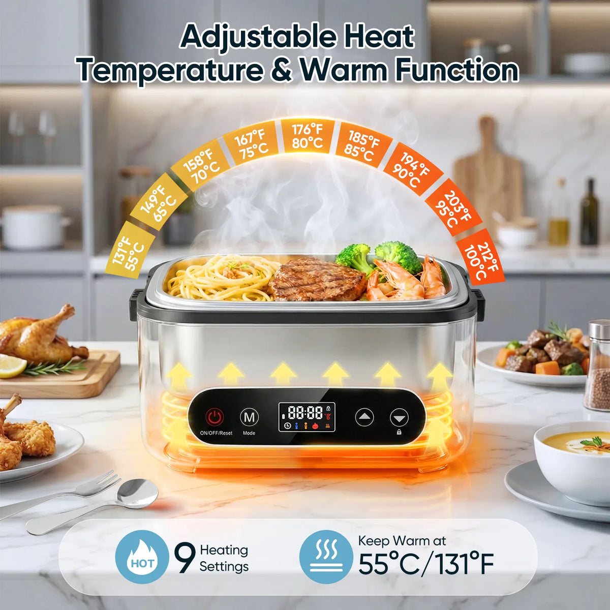 Lunch Box Chauffante Sans Fil 100W — Batterie 12000mAh, 1,2L Inox, 4 Modes, Minuterie 12h lunchboxchauf