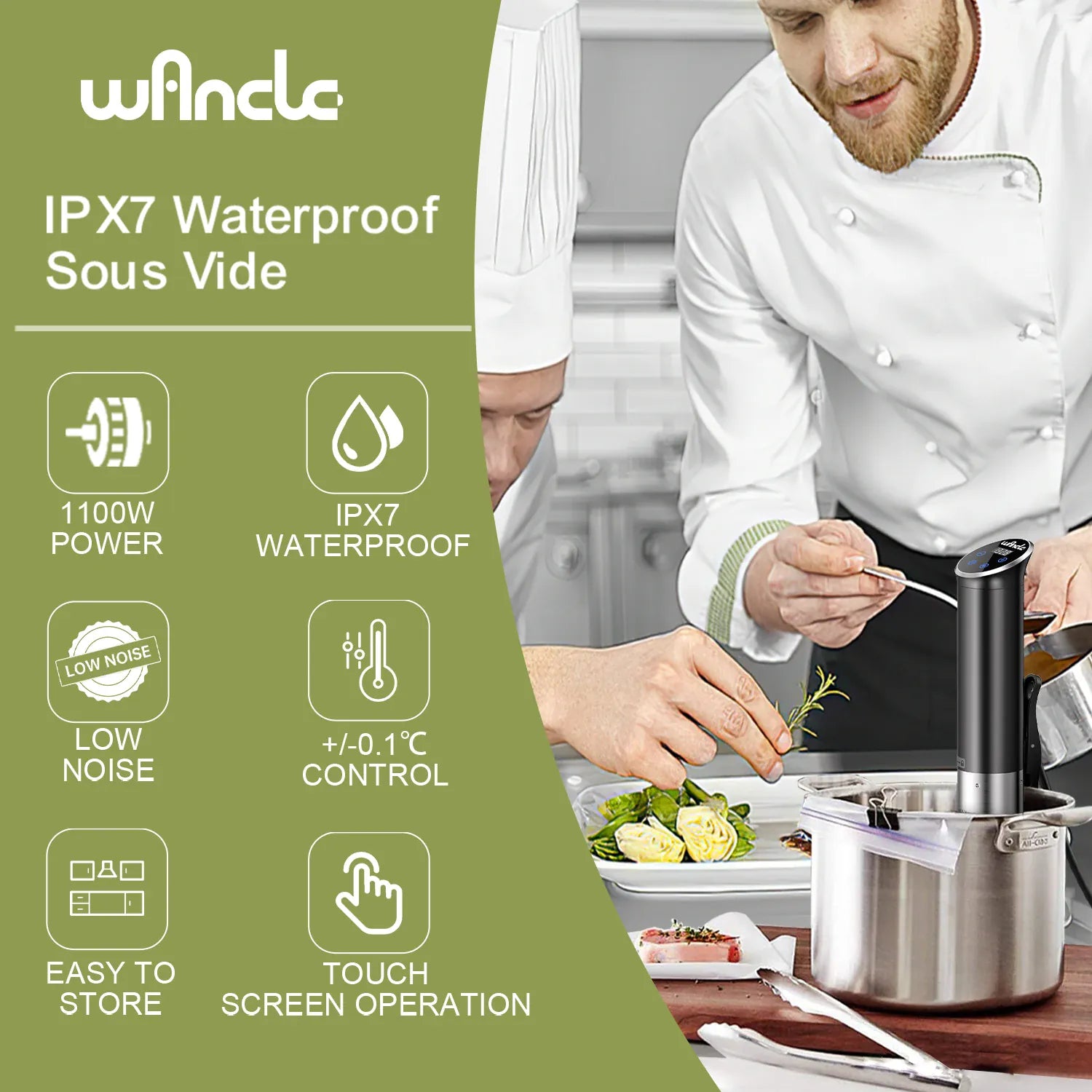 Cuiseur Sous Vide à Immersion 1100W IPX7 Écran Tactile Précision ±0,1 °C sv