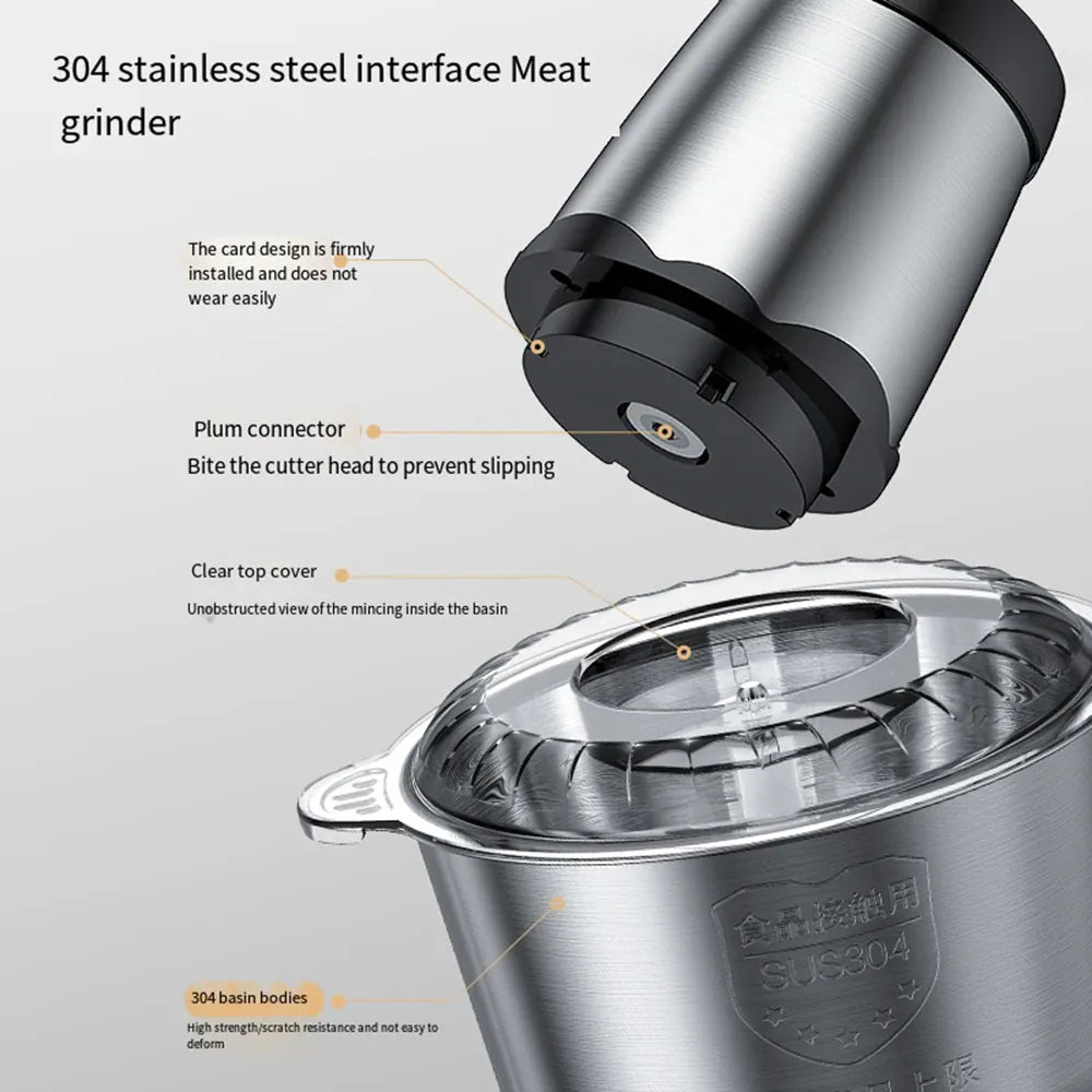 Hachoir Électrique Multifonction Inox 304 — 300 W, 2 L ou 3 L, Double Vitesse hachoir electrique