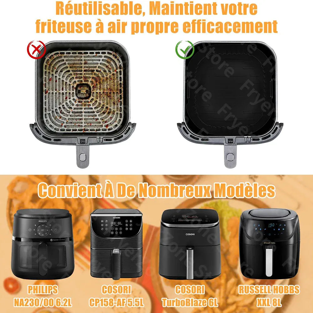 Moule Silicone Air Fryer Réutilisable Carré 23 cm pour 62L Air Fryer