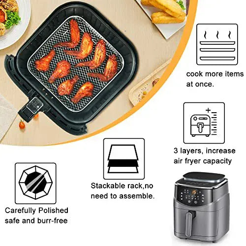 Grille Inox Air Fryer 3 Niveaux Empilable - Accessoire Cuisine Air Fryer