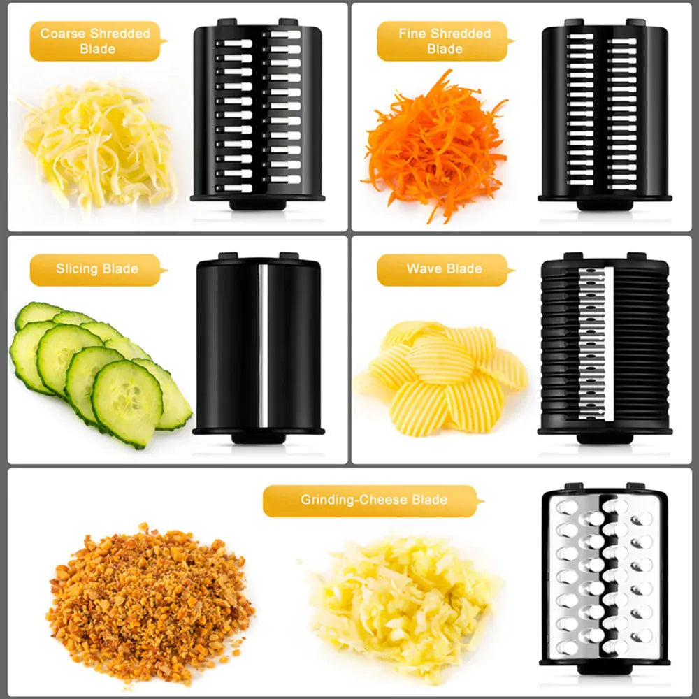 Coupe-légumes électrique 5-en-1 avec râpe à fromage et multiples lames pour carottes pommes de terre et concombres Coupe Légumes