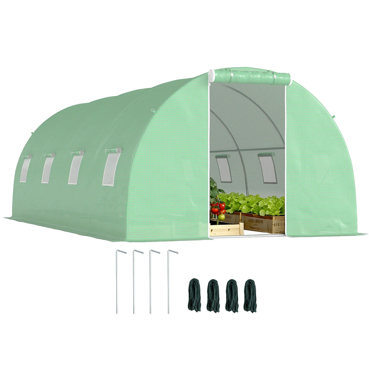 Serre Tunnel de Jardin 18 m² (6 × 3 × 2 m) – 8 Fenêtres, Porte Zippée, Acier Galvanisé &amp; Bâche PE Anti-UV Serre de jardin