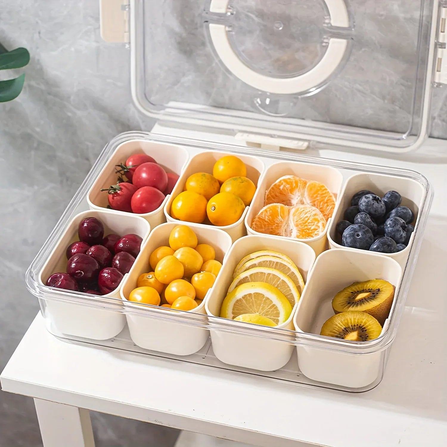 Boîte Snack Organiseur 4 Compartiments Empilable avec Couvercle