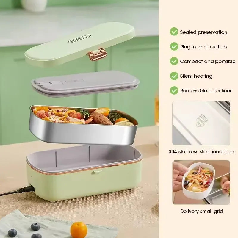 Lunch Box Chauffante Inox 304 Sans Eau 900 ml — Chauffage Sec 36 W - VERTE lunchboxchauf