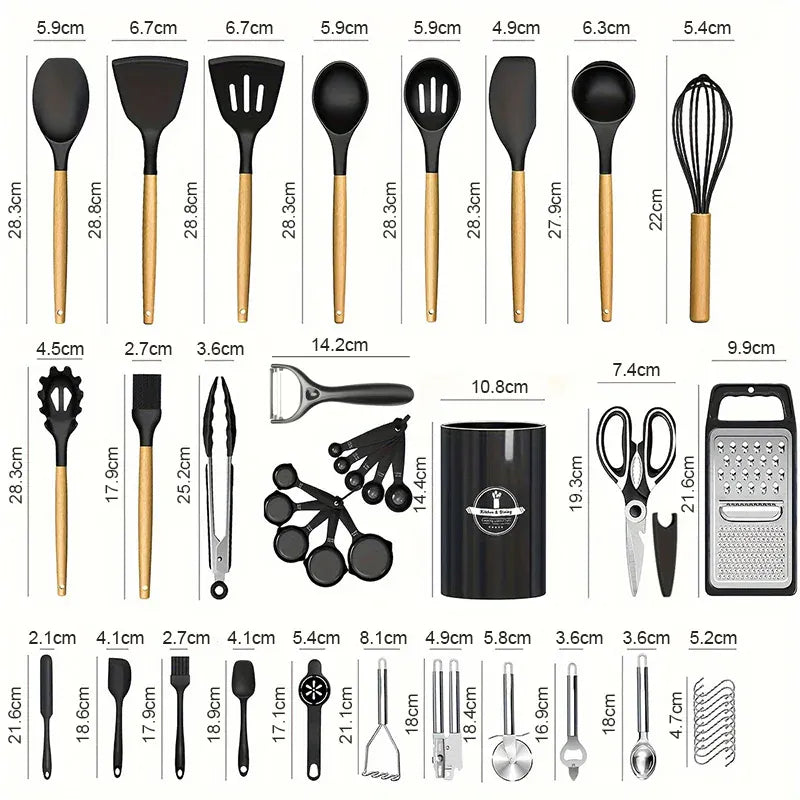 Set Ustensiles Silicone 46 pièces Non-adhésif et résistant à la chaleur spatule en silicone