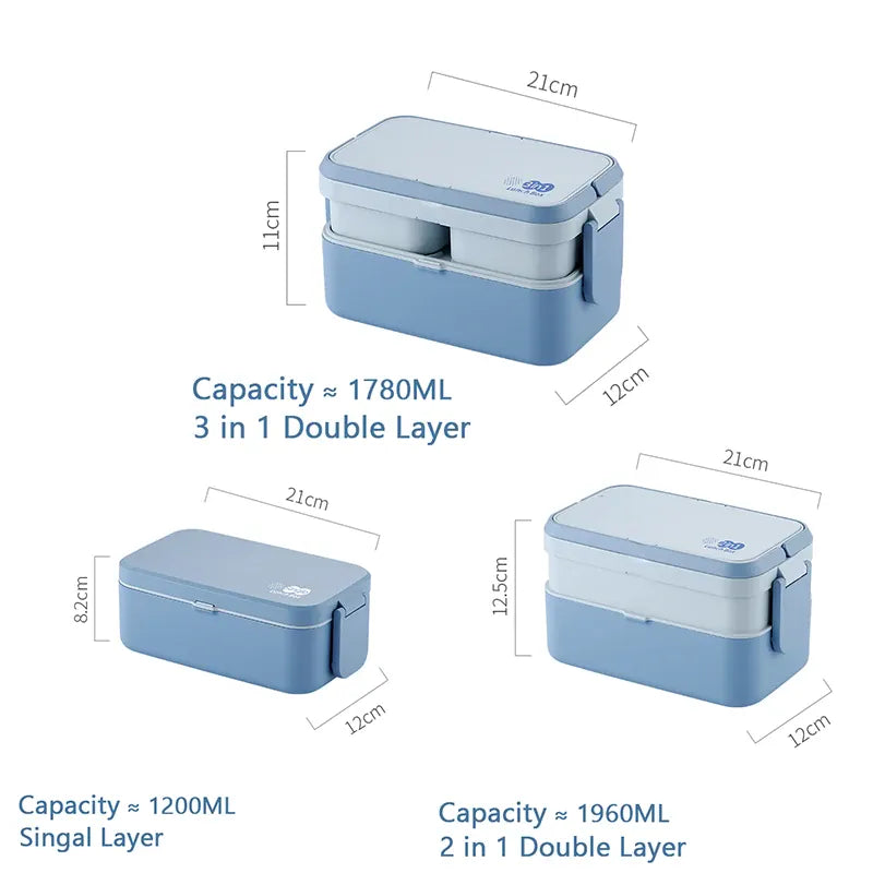 Bento 2 Étages Bambou 760ml + 1200ml | Micro-ondable et Compartimenté Bento