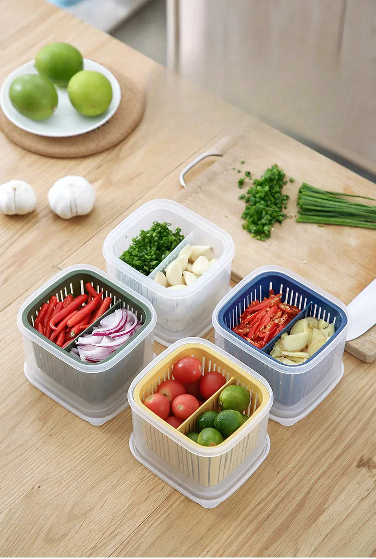 Bac de Conservation Fruits et Légumes avec Grille Égouttoir 1L