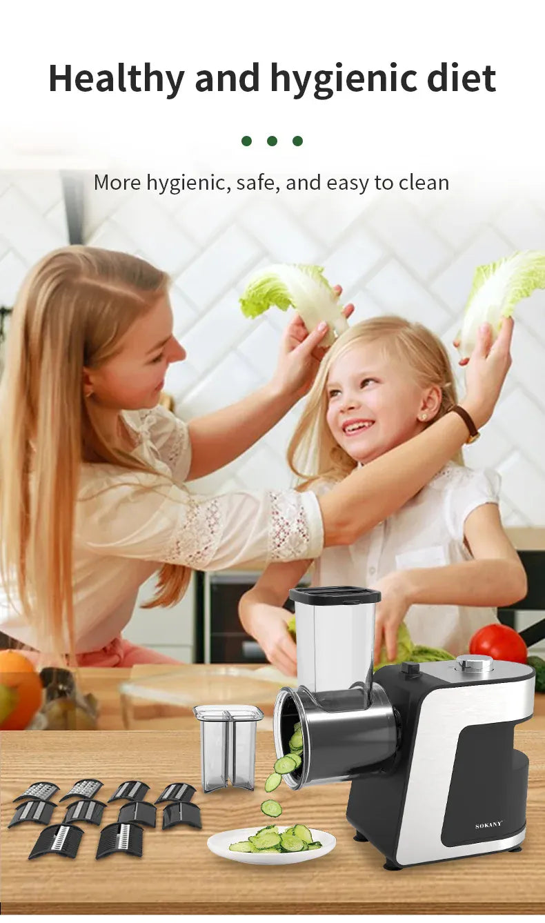 Coupe-légumes électrique 5-en-1 avec râpe à fromage et multiples lames pour carottes pommes de terre et concombres Coupe Légumes