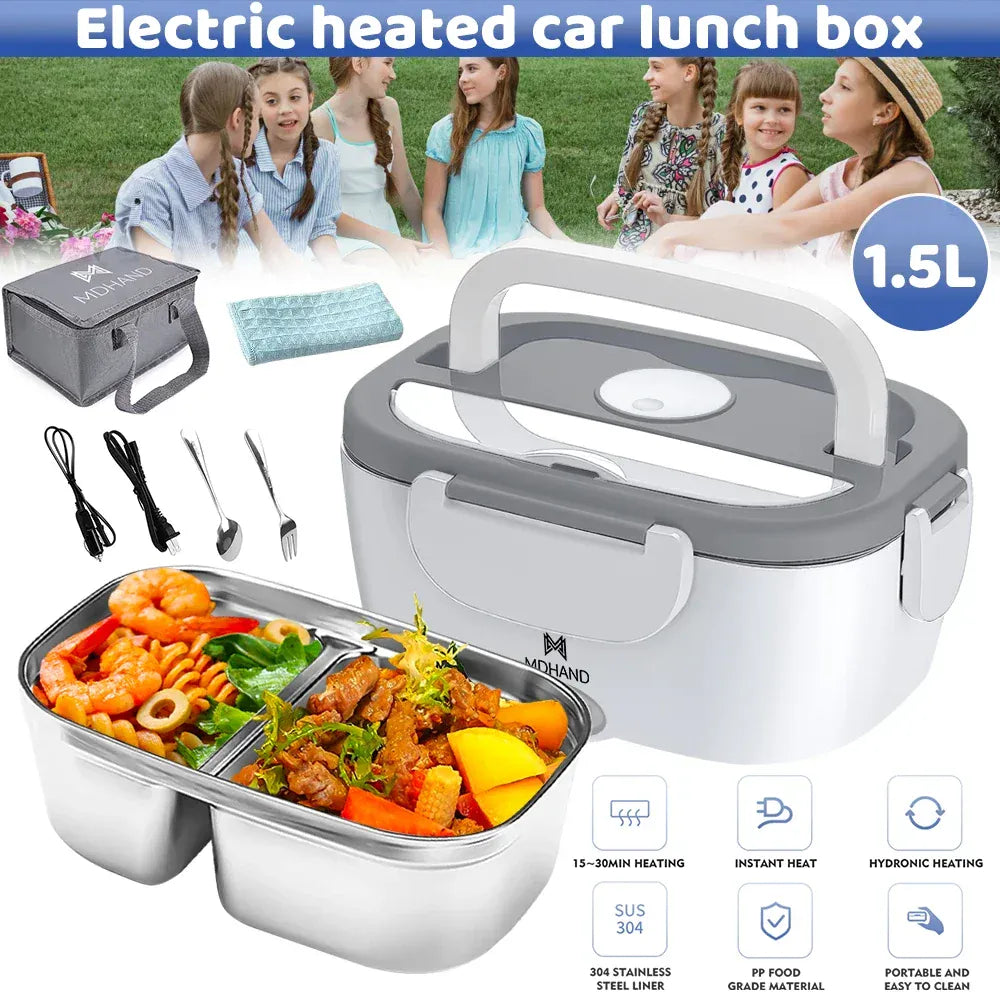 Lunch Box Chauffante Électrique 65 W — Cuve Inox 304 Amovible 1,5 L, 2 Compartiments, Voiture et Secteur lunchboxchauf