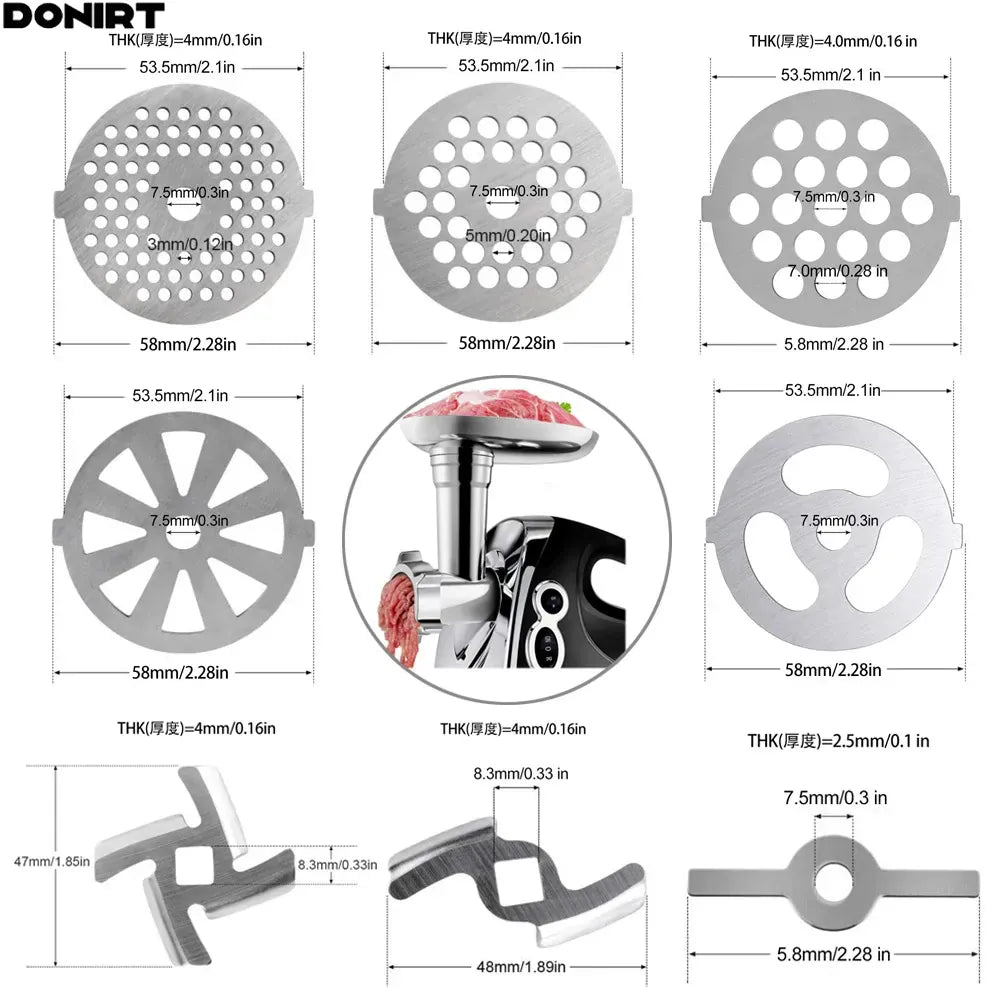 Pièces de Rechange et Accessoires pour Hachoir à Viande — Couteau, Grilles, Entonnoirs Inox