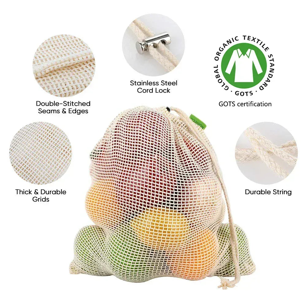 Sacs Filet en Coton Bio - Réutilisables et Écologiques - Lot de 5