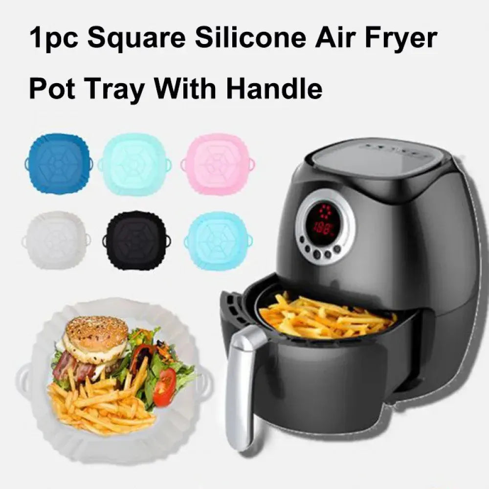 Moule Silicone Air Fryer Réutilisable Carré avec Poignées - 2 pièces Air Fryer