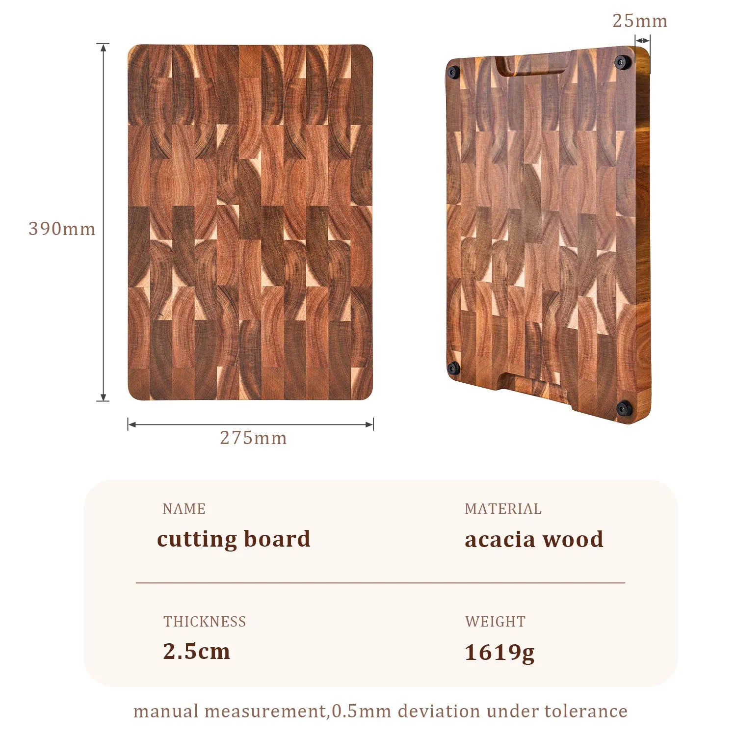 Planche à Découper en Acacia Massif 39 × 27,5 cm Grain Debout avec Poignées planche a decouper en bois