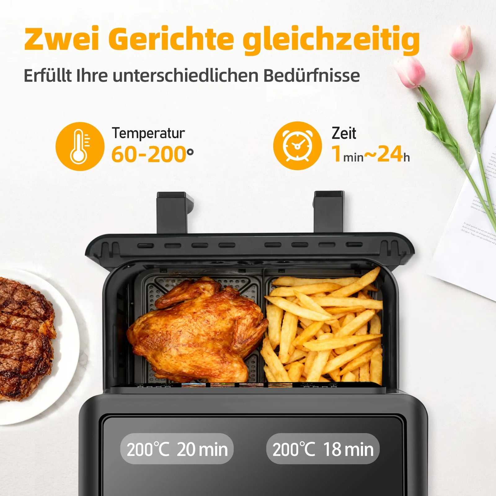 Friteuse Sans Huile Double Panier 85L 2000W Écran Tactile airfryers
