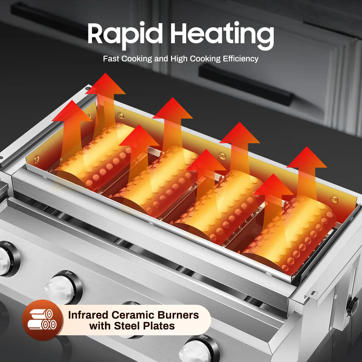Plancha Gaz 4 Brûleurs Inox – Barbecue de Table Sans Fumée, Grille Amovible (GPL)