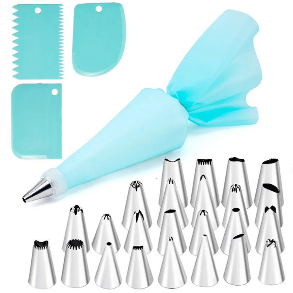 Set d'Outils de Décoration de Gâteaux 27 Pièces - Poche Réutilisable et Douilles en Acier Inox douillepoche