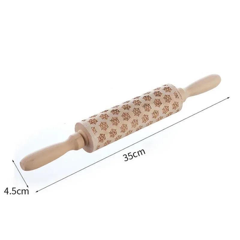 Rouleau à pâtisserie en bois rétro avec motifs gravés - Style européen rouleaupatisserie