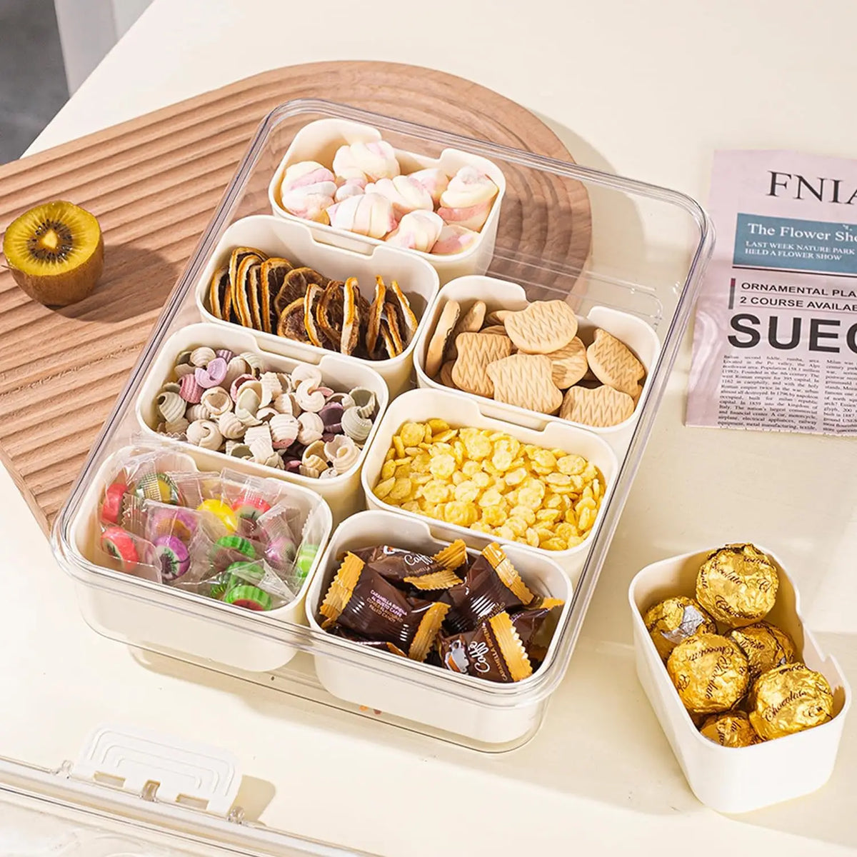 Boîte Snack Organiseur 4 Compartiments Empilable avec Couvercle