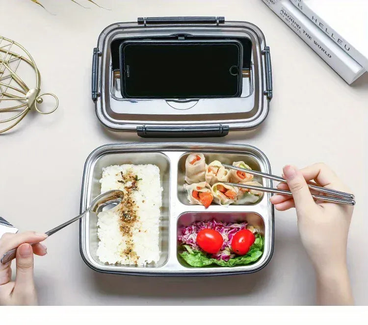 Bento Inox 3 Compartiments | Boîte Durable et Étanche 1,2L Bento