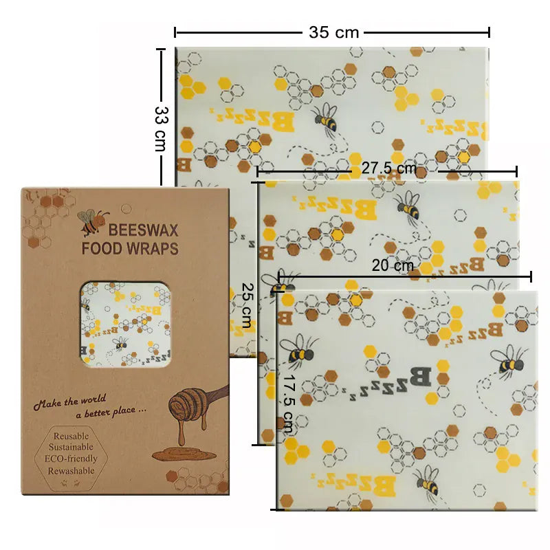 Film Alimentaire Cire d'Abeille Lot de 3 Motifs Écologiques far