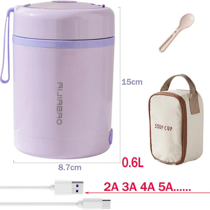 Lunchbox Chauffante USB 600 ml — Acier Inoxydable 304, 60 °C, Étanche lunchboxchauf
