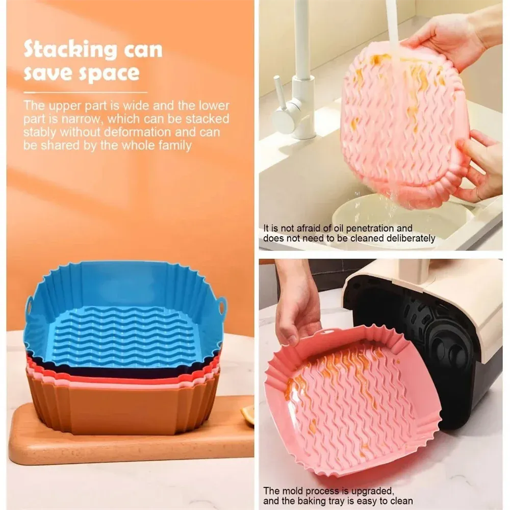 Moule Silicone Air Fryer Réutilisable Rectangulaire - Lot de 2 Pièces Air Fryer