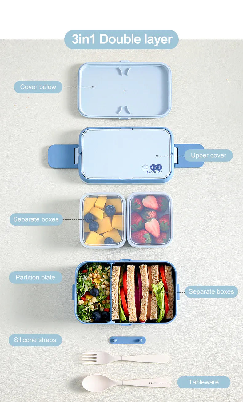 Bento 2 Étages Bambou 760ml + 1200ml | Micro-ondable et Compartimenté Bento