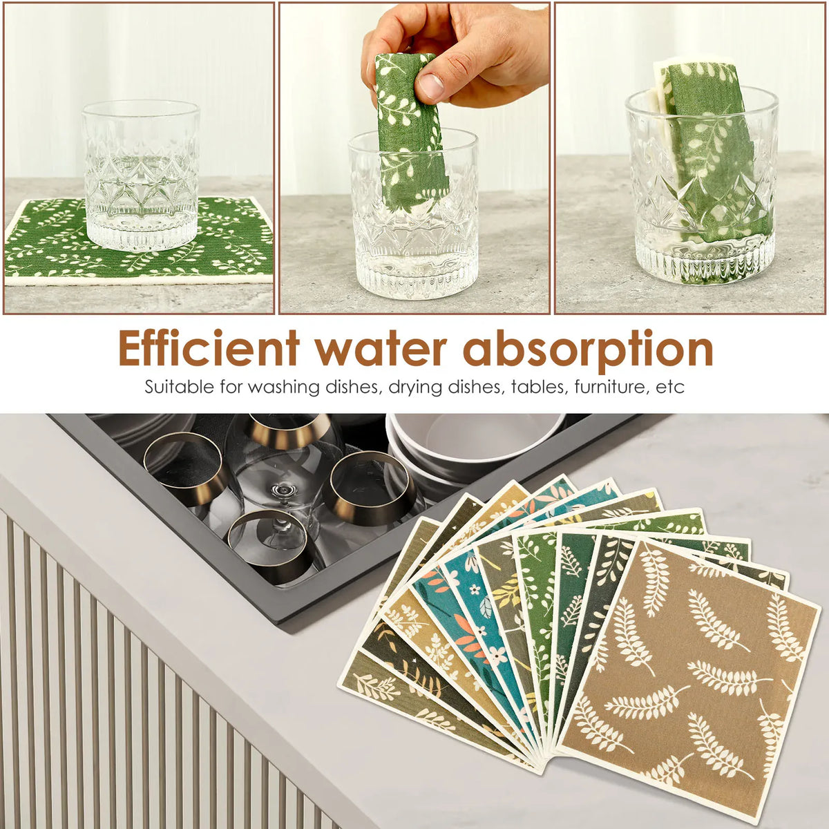 Torchons en Coton Cellulosique Absorbants - Lot de 6 Pièces