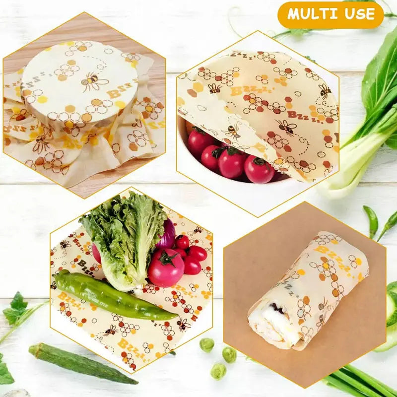 Film Alimentaire Réutilisable Cire d'Abeille Lot de 3 motifs fruités far
