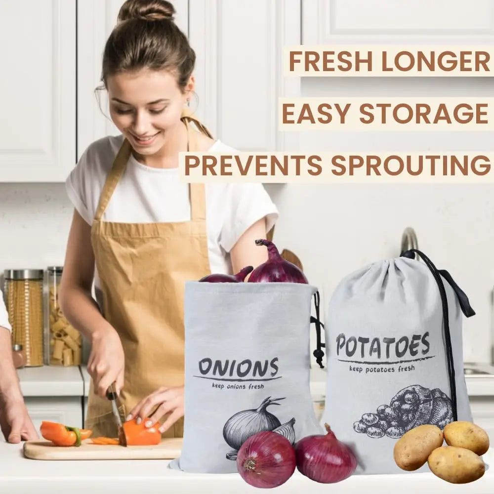 Sacs de conservation pommes de terre et oignons, lot de 2 réutilisables
