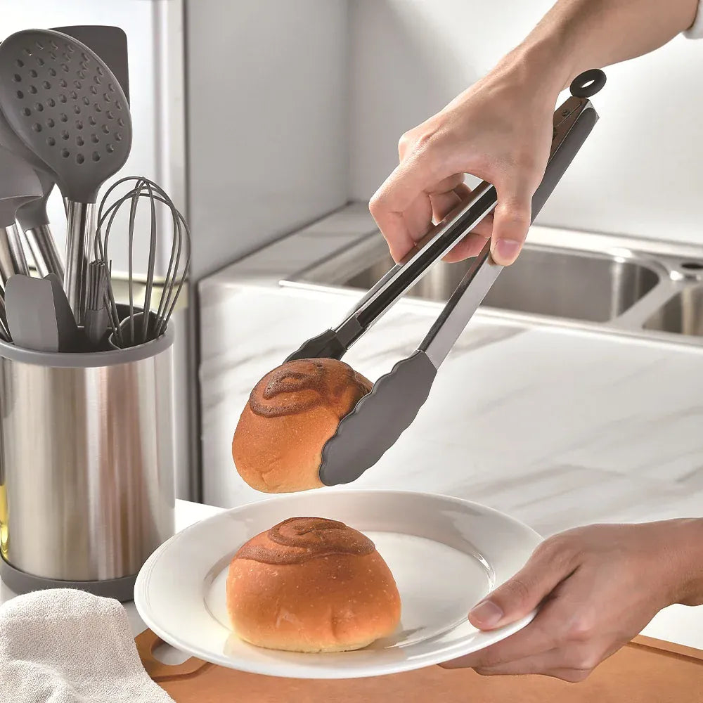 Set d'Ustensiles de Cuisine en Silicone avec Support Rotatif 360° - 12 pièces