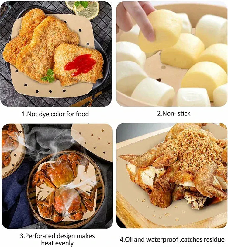 Papier Cuisson Air Fryer Jetable Carré Perforé - Lot de 100 Pièces Air Fryer