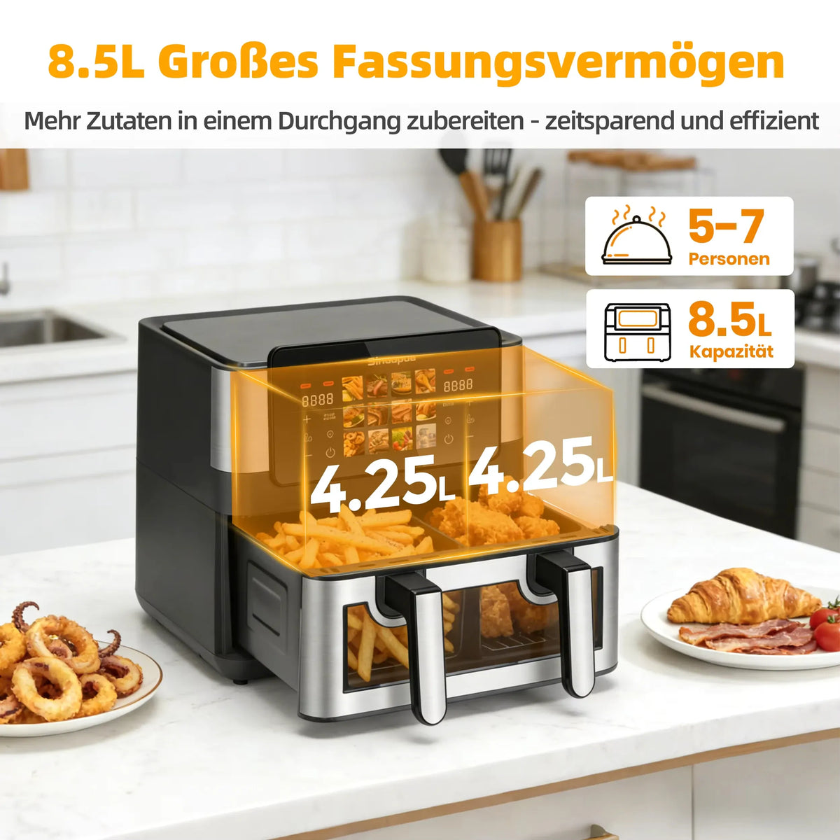 Friteuse Sans Huile Double Panier 85L 2000W Écran Tactile airfryers