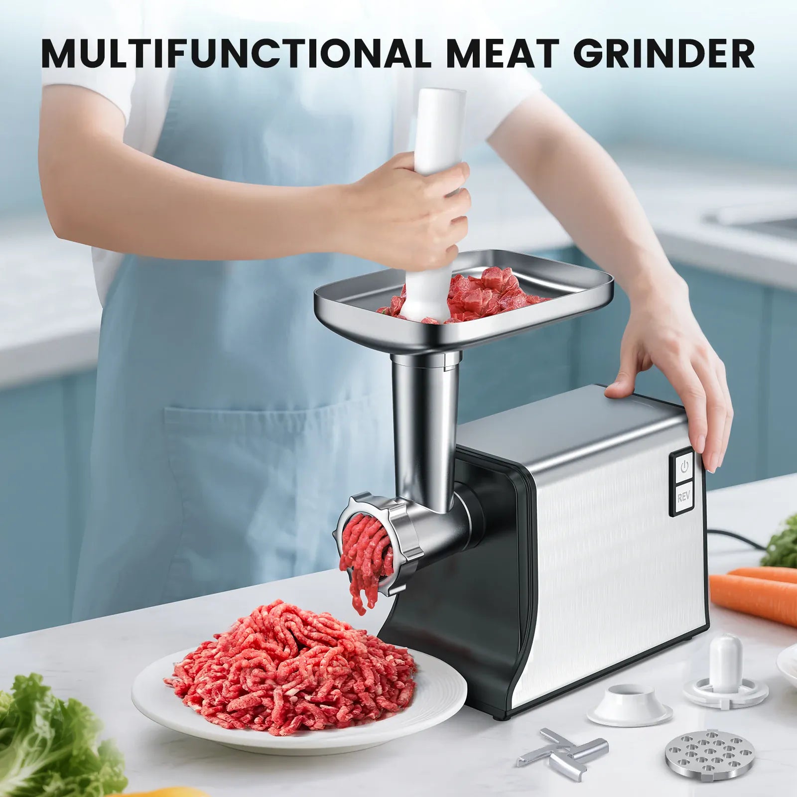Hachoir Électrique Multifonction 3000W — 3 Lames, 3 Plaques, Saucisses & Kubbe Hachoirs à Viande
