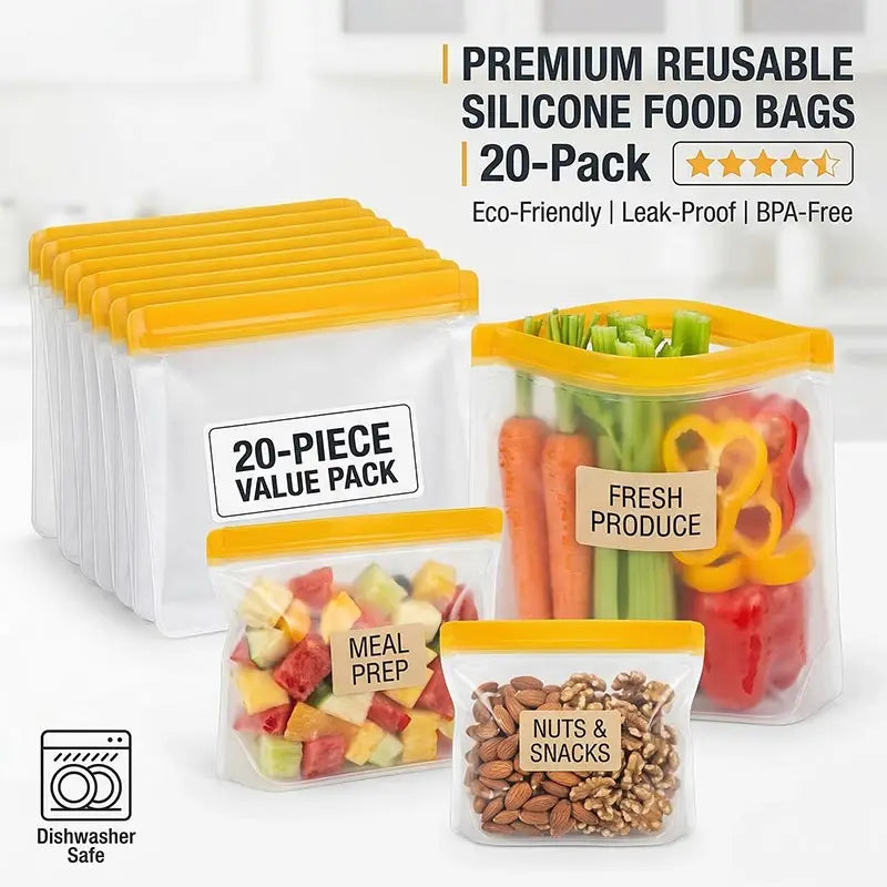 Sachets Silicone Réutilisables - Lot de 20 Anti-Fuite BPA Free ssr
