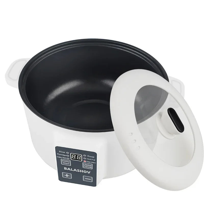 Cuiseur à riz électrique 3,5 L blanc, cuve antiadhésive et couvercle vitré