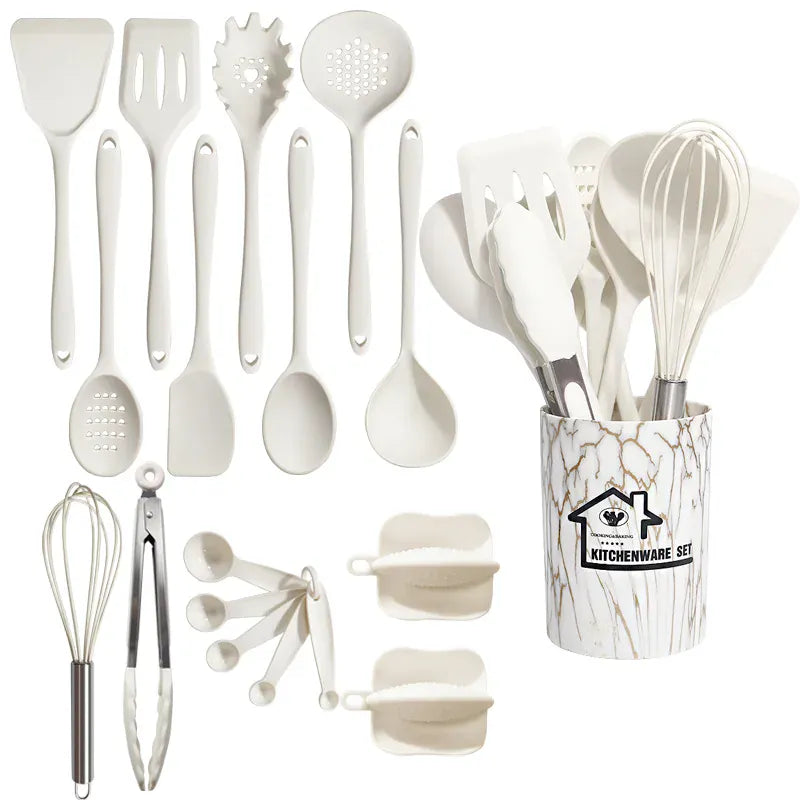 Set de 18 Ustensiles Pratiques en silicone (Rose/Blanc/Noir) spatule en silicone