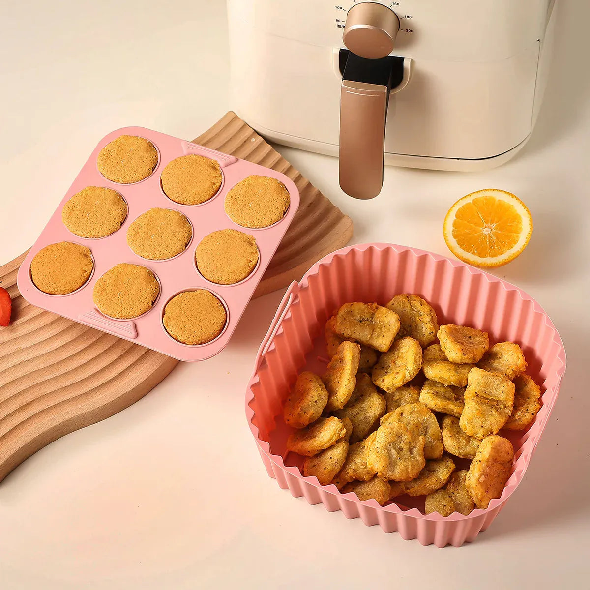 Moules Silicone Air Fryer Réutilisables Lot de 2 Pièces Carrés Air Fryer