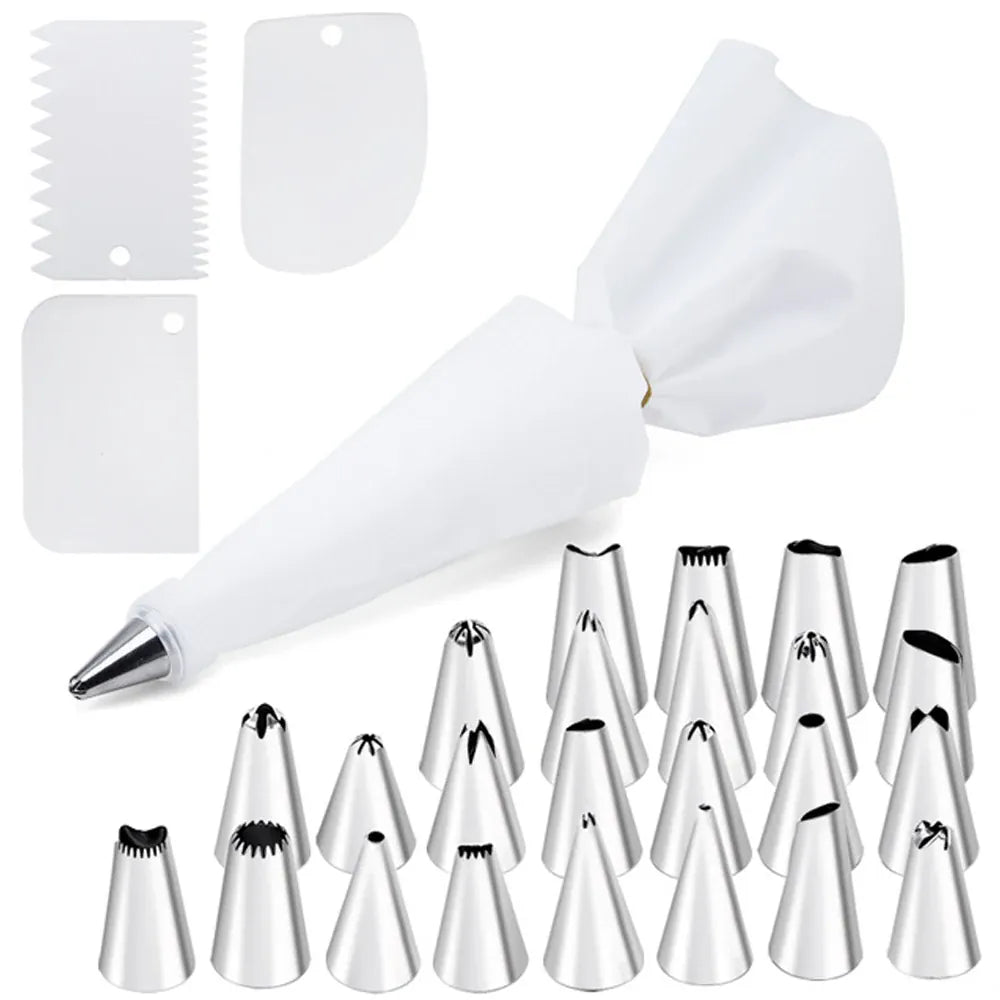 Set d'Outils de Décoration de Gâteaux 27 Pièces - Poche Réutilisable et Douilles en Acier Inox douillepoche