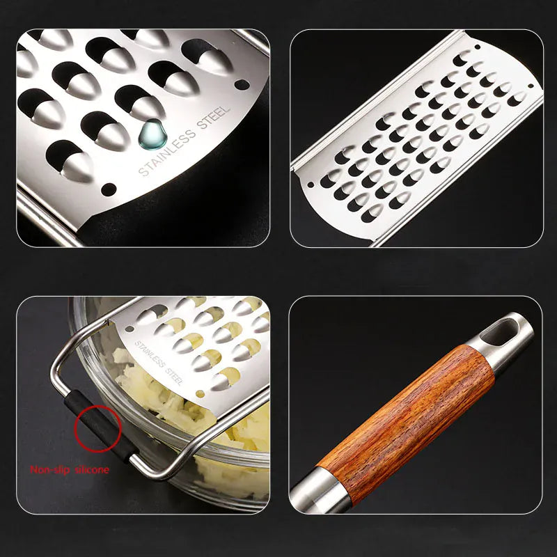 Râpe Multifonction Inox 4 Lames avec Poignée en Bois rape