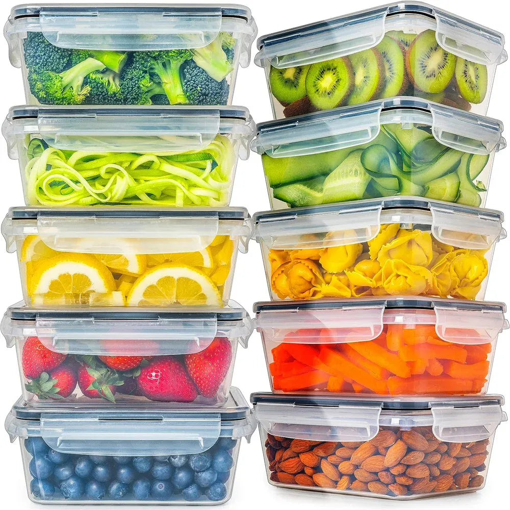 Lot Boîtes Hermétiques Plastique 10 pièces 840ml Compatibles Micro-ondes