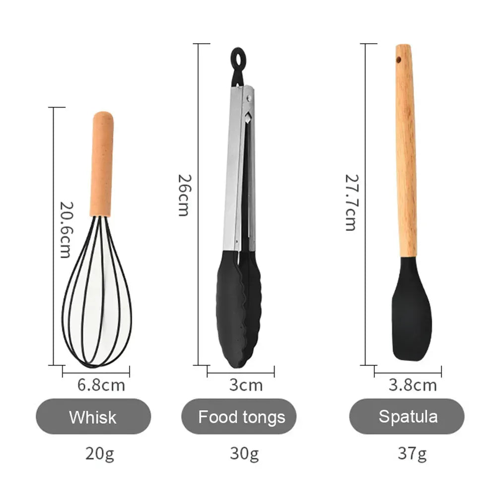 Set Ustensiles Silicone 12 Pièces | Résistant à la Chaleur avec Support spatule en silicone